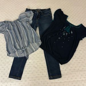3 Piece Set:  Size 8/10 o Two SS tops & One pair jeans (Old Navy)